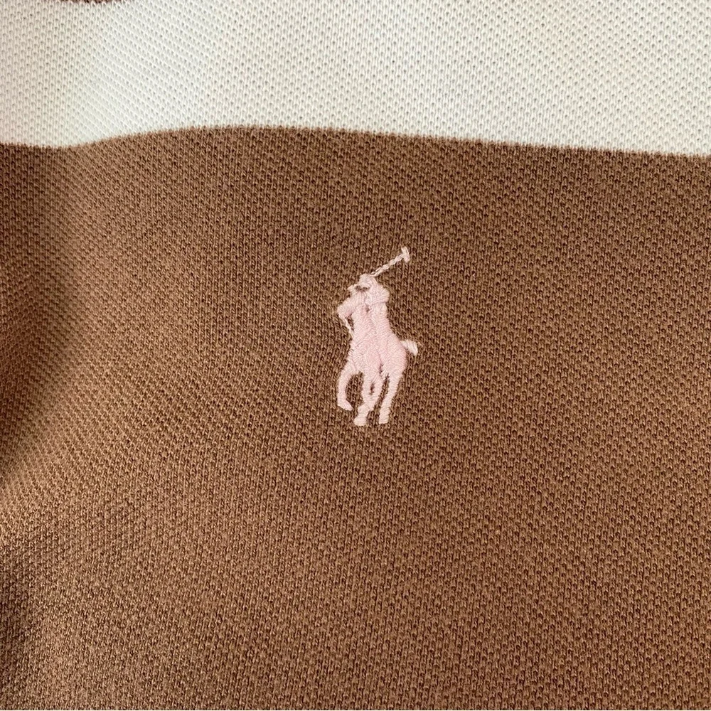 Polo Ralph Lauren Short Sleeve Brown Striped Polo Shirt Pink Pony XL (FLAW)
